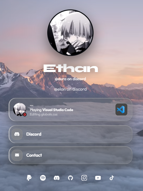 Example aura profile layout with mountain background